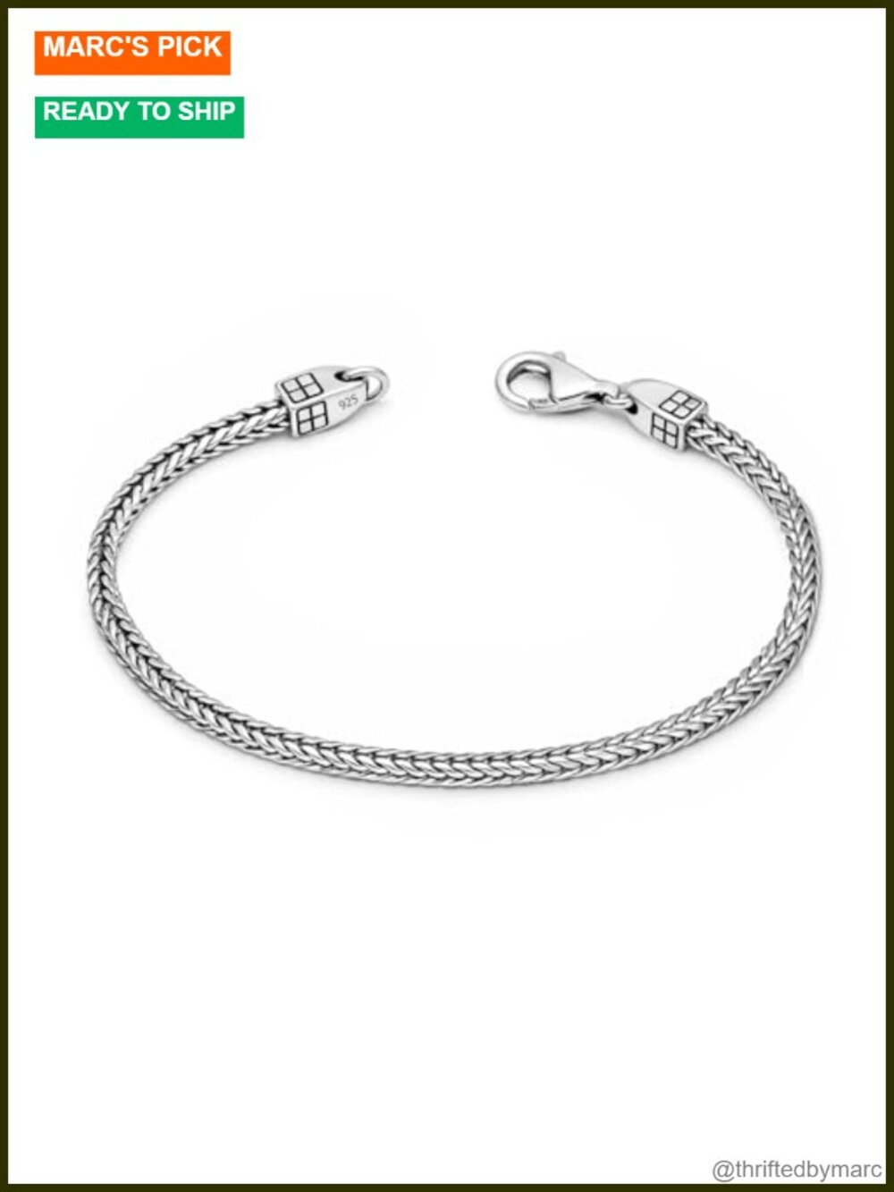 Sterling Silver Men's Bracelet 8 Inch 5MM Foxtail Chain Lobster Clasp